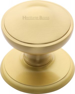 Click Here To Enlarge This Photo Of V900-SB Heritage Brass Round Centre Door Knob 3" Satin Brass Finish