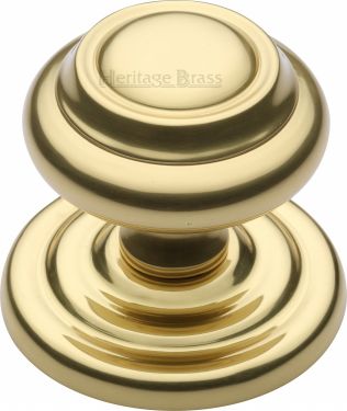 Click Here To Enlarge This Photo Of V905-PB Heritage Brass Centre Door Knob Round Design 3 ½" Polished Brass Finish