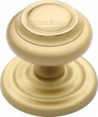V905-SB Heritage Brass Centre Door Knob Round Design 3 ½" Satin Brass Finish