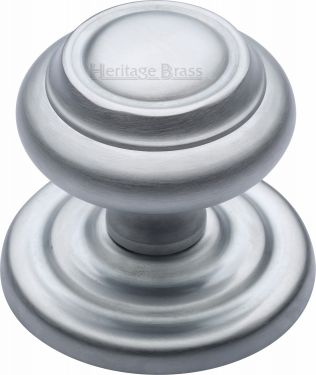 Click Here To Enlarge This Photo Of V905-SC Heritage Brass Centre Door Knob Round Design 3 ½" Satin Chrome Finish
