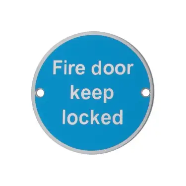 Click Here To Enlarge This Photo Of AR901 Hoppe 76mm “Fire Door Keep Locked” Sign - Polished Stainless Steel (8511235)