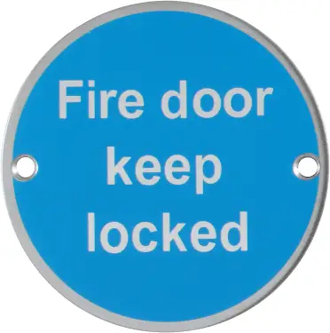 Click Here To Enlarge This Photo Of AR901 Hoppe 76mm “Fire Door Keep Locked” Sign - Satin Stainless Steel (8511249)