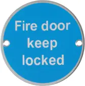 AR901 Hoppe 76mm “Fire Door Keep Locked” Sign - Satin Stainless Steel (8511249)