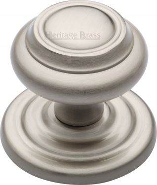 Click Here To Enlarge This Photo Of V905-SN Heritage Brass Centre Door Knob Round Design 3 ½" Satin Nickel Finish