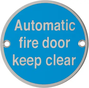 Click Here To Enlarge This Photo Of AR915 Hoppe 76mm "Automatic Fire Door Keep Clear" Sign - Satin Stainless Steel (87105714)