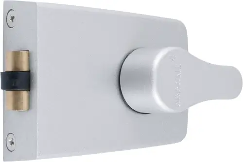 Click Here To Enlarge This Photo Of AR850-SE-SC Hoppe 60mm Standard Roller Bolt Deadlocking Nightlatch - Silver Case c/w Satin Chrome Cylinder (87108530)