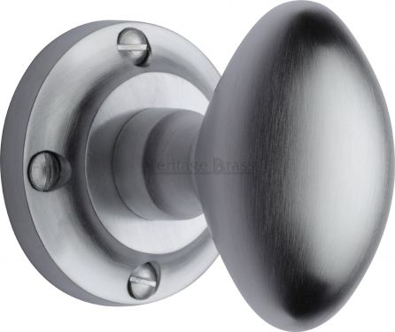 Click Here To Enlarge This Photo Of V960-SC Heritage Brass Mortice Knob on Rose Suffolk Design Satin Chrome Finish