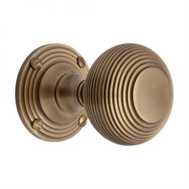 Click Here To Enlarge This Photo Of V971-AT Heritage Brass Mortice Knob on Rose Reeded Design Antique Brass Finish