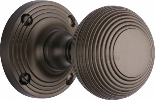 Click Here To Enlarge This Photo Of V971-MB Heritage Brass Mortice Knob on Rose Reeded Design Matt Bronze Finish