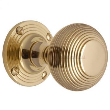 Click Here To Enlarge This Photo Of V971-PB Heritage Brass Mortice Knob on Rose Reeded Design Polished Brass Finish