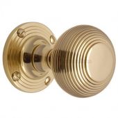 V971-PB Heritage Brass Mortice Knob on Rose Reeded Design Polished Brass Finish