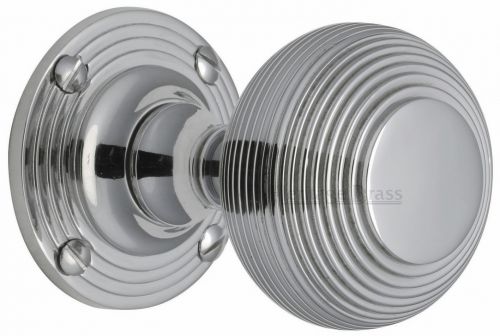 Click Here To Enlarge This Photo Of V971-PC Heritage Brass Mortice Knob on Rose Reeded Design Polished Chrome Finish