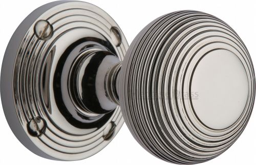 Click Here To Enlarge This Photo Of V971-PNF Heritage Brass Mortice Knob on Rose Reeded Design Polished Nickel Finish