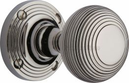 V971-PNF Heritage Brass Mortice Knob on Rose Reeded Design Polished Nickel Finish