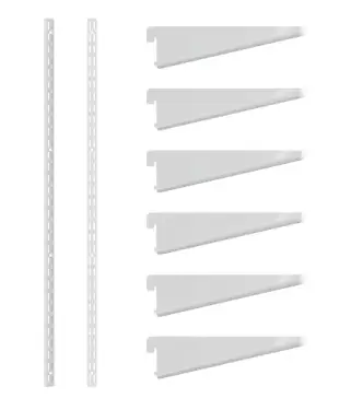 Click Here To Enlarge This Photo Of KTSW10/78 Rothley Twin Slot Shelving Kit In White 270mm Brackets (x6) & 1980mm Uprights (x2)