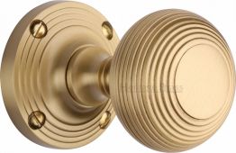 V971-SB Heritage Brass Mortice Knob on Rose Reeded Design Satin Brass Finish