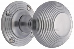 V971-SC Heritage Brass Mortice Knob on Rose Reeded Design Satin Chrome Finish