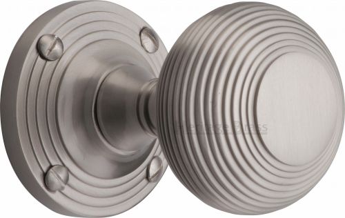 Click Here To Enlarge This Photo Of V971-SN Heritage Brass Mortice Knob on Rose Reeded Design Satin Nickel Finish