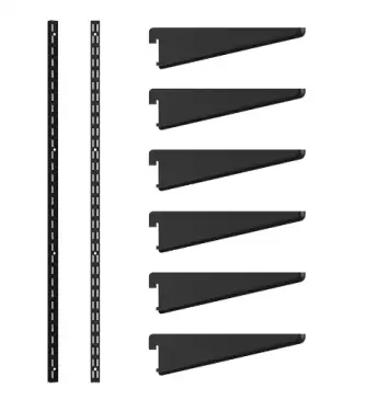 Click Here To Enlarge This Photo Of KTSMB10/78 Rothley Twin Slot Shelving Kit In Matt Black 270mm Brackets (x6) & 1980mm Uprights (x2)