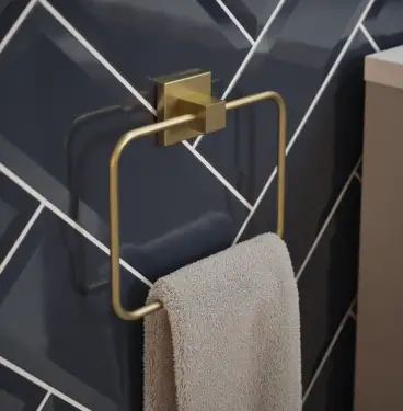 Click Here To Enlarge This Photo Of BTS10BR Rothley Square Towel Ring Satin Brass 150mm x 185mm