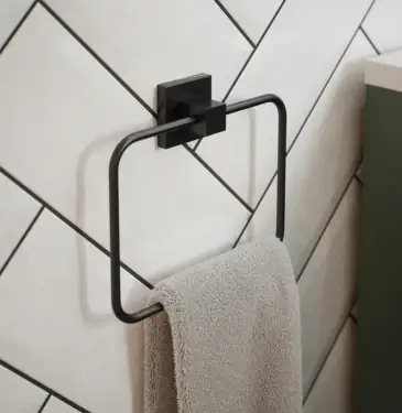 Click Here To Enlarge This Photo Of BTS10MB Rothley Square Towel Ring Matt Black 150mm x 185mm