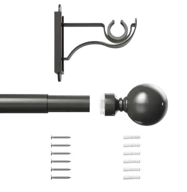 Click Here To Enlarge This Photo Of CEMGMSOGM Rothley Extendable Curtain Pole Kit 1250-2160mm Gun Metal with Orb