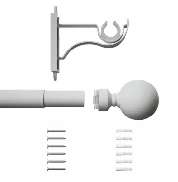 Click Here To Enlarge This Photo Of CEMMWSOMW Rothley Extendable Curtain Pole Kit 1250-2160mm Matt White with Orb