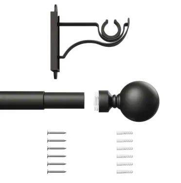 Click Here To Enlarge This Photo Of CESMBSOMB Rothley Extendable Curtain Pole Kit 710-1200mm Matt Black with Orb