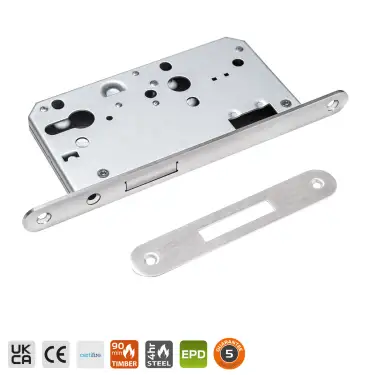 Click Here To Enlarge This Photo Of BRITON 5410.60.R.SS DIN Euro Profile Deadlock Case with Radius Corners - 60mm Backset - Satin Stainless Steel