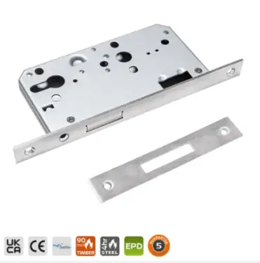 Click Here To Enlarge This Photo Of BRITON 5410.60.S.SS DIN Euro Profile Deadlock Case with Square Corners - 60mm Backset - Satin Stainless Steel