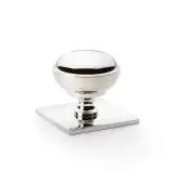 AW826-38-PNPVD - Alexander & Wilks Quantock Cupboard Knob 38mm on Square Backplate - Polished Nickel PVD