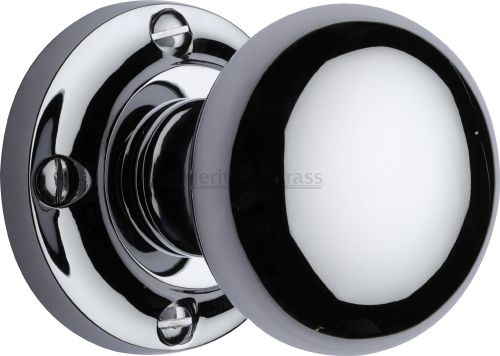 Click Here To Enlarge This Photo Of V980-PC Heritage Brass Mortice Knob on Rose Victoria Design Polished Chrome Finish