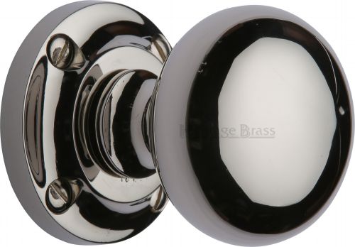 Click Here To Enlarge This Photo Of V980-PNF Heritage Brass Mortice Knob on Rose Victoria Design Polished Nickel Finish