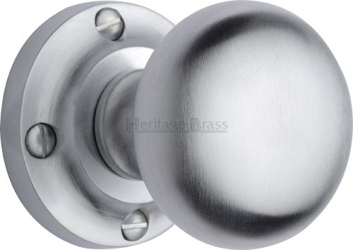 Click Here To Enlarge This Photo Of V980-SC Heritage Brass Mortice Knob on Rose Victoria Design Satin Chrome Finish