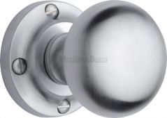 V980-SC Heritage Brass Mortice Knob on Rose Victoria Design Satin Chrome Finish