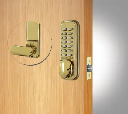 Click Here To Enlarge This Photo Of Codelocks CL155 PB Light Duty Mechanical Digital Lock with 60mm Tubular Latch & Hold Open Function - Polished Brass