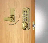 Codelocks CL155 PB Light Duty Mechanical Digital Lock with 60mm Tubular Latch & Hold Open Function - Polished Brass