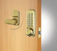 Codelocks CL255 PB Light Duty Mechanical Digital Lock with 60mm Tubular Latch & Hold Open Function - Polished Brass