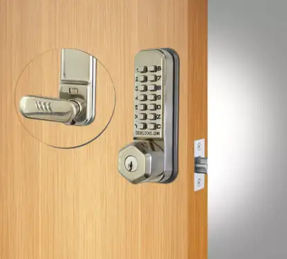 Click Here To Enlarge This Photo Of Codelocks CL255 SS KEY Light Duty Mechanical Digital Lock with 60mm Tubular Latch, Key Override & Hold Open Function - Stainless Steel