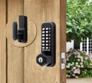 Codelocks CL255 KEY BK MG Light Duty Mechanical Digital Lock with 60mm Tubular Latch, Key Override & Hold Open Function - Black Marine Grade