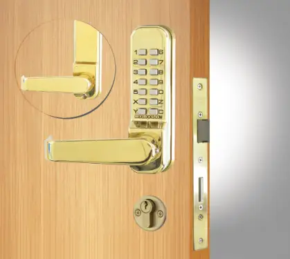 Click Here To Enlarge This Photo Of Codelocks CL420 PB Medium Duty Mechanical Digital Lock with Anti-Panic Mortice Lock - Polished Brass