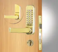 Codelocks CL420 PB Medium Duty Mechanical Digital Lock with Anti-Panic Mortice Lock - Polished Brass