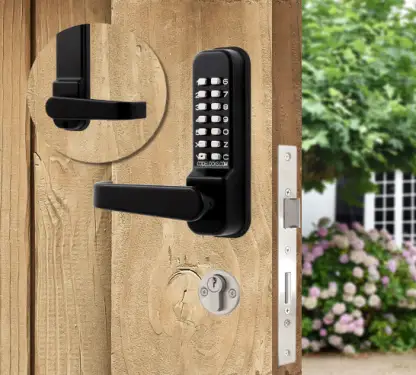 Click Here To Enlarge This Photo Of Codelocks CL425 BK MG Medium Duty Mechanical Digital Lock with Anti-Panic Mortice Lock & Code Free Option - Black Marine Grade
