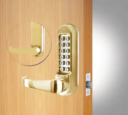 Click Here To Enlarge This Photo Of Codelocks CL515 PB Heavy Duty Mechanical Digital Lock with 60mm Tubular Latch & Code Free Option - Polished Brass