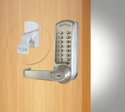 Click Here To Enlarge This Photo Of Codelocks CL600 BS PK Heavy Duty Mechanical Digital Lock with Key Override (Front Plate Only for use with Panic Hardware) - Brushed Steel
