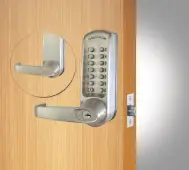 Codelocks CL615 BS Heavy Duty Mechanical Digital Lock with 60mm Tubular Latch, Code Free Option & Key Override - Brushed Steel