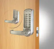 Codelocks CL615 BS BB Back to Back Heavy Duty Mechanical Digital Lock with 60mm Tubular Latch, Code Free Option & Key Override - Brushed Steel