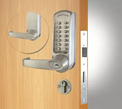 Click Here To Enlarge This Photo Of Codelocks CL620 BS Heavy Duty Mechanical Digital Lock with Anti-Panic Mortice Lock & Key Override - Brushed Steel
