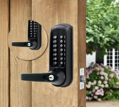 Click Here To Enlarge This Photo Of Codelocks CL610 BB BK MG Back to Back Heavy Duty Mechanical Digital Lock with 60mm Tubular Latch & Key Override - Black Marine Grade