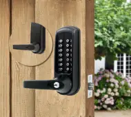 Codelocks CL615 BK MG Heavy Duty Mechanical Digital Lock with 60mm Tubular Latch, Code Free Option & Key Override - Black Marine Grade